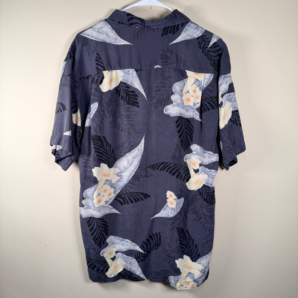 Tommy Bahama Mens Small Silk Tropical Floral Camp Shirt Charcoal Grey resort - Picture 4 of 6